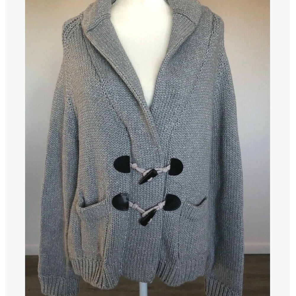 ALC Hampton Cardigan with Leather elbow patches and totem style closures. Zipper